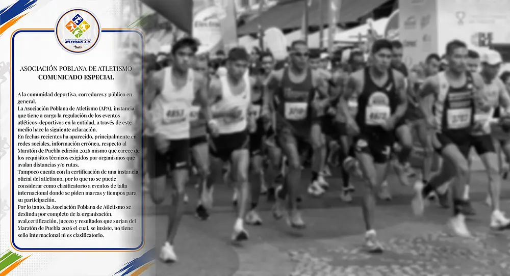 APA se deslinda de la realización del Maratón de Puebla 2026