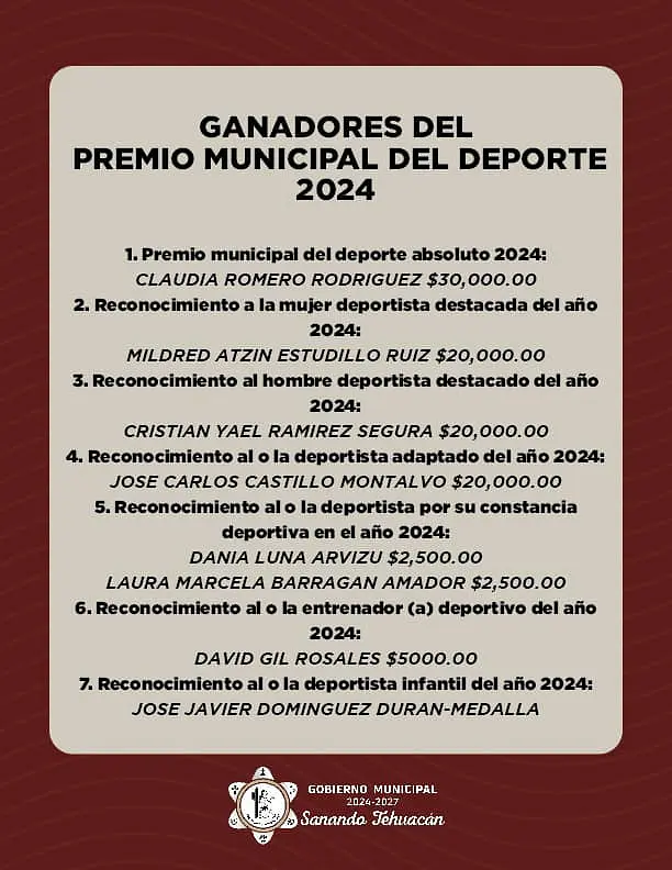 Claudia Romero encabeza el Premio Municipal del Deporte en Tehuacán 2024